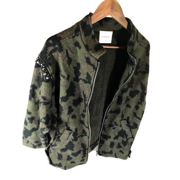 Zara Jackets & Blazers - Zara Camo Beaded Bomber Jacket / Wool Blend